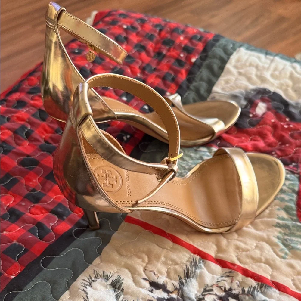 Tory Burch Metallic Gold Ankle-Strap Stiletto Heels